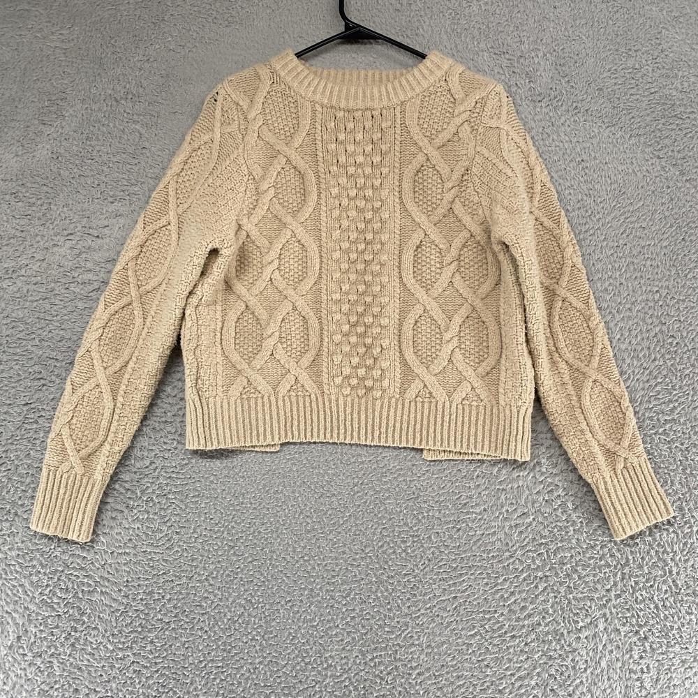 Lulus Fisherman Sweater Womens XS Beige Cable Knit Open Back Cozy New England